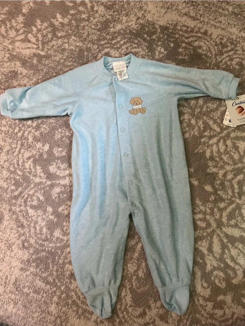 NWT Vintage 90s Carter's Dog Terry Cloth Footed Sleeper Size 6-9 Months